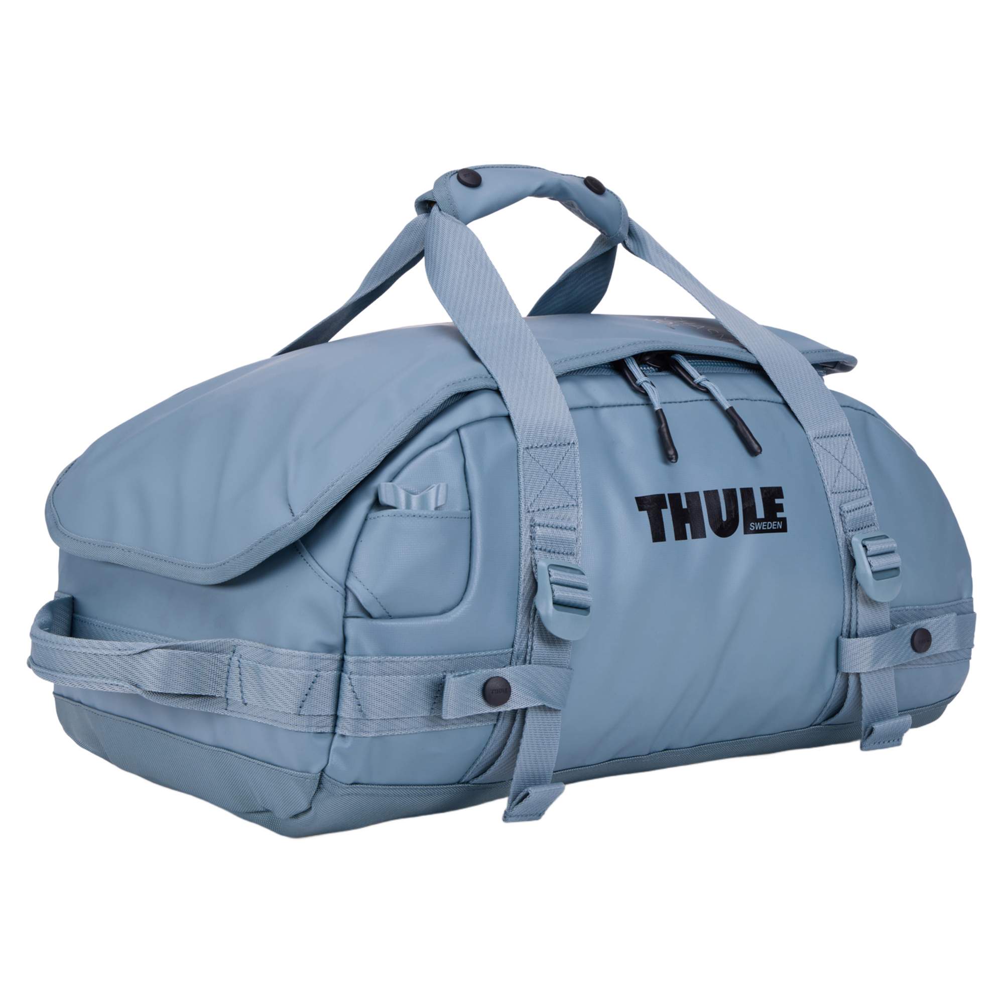 Lässt sich groß öffnen Die Chasm Recycled Duffel 30L in Hellblau ist eine robuste Reisetasche aus Planenmaterial