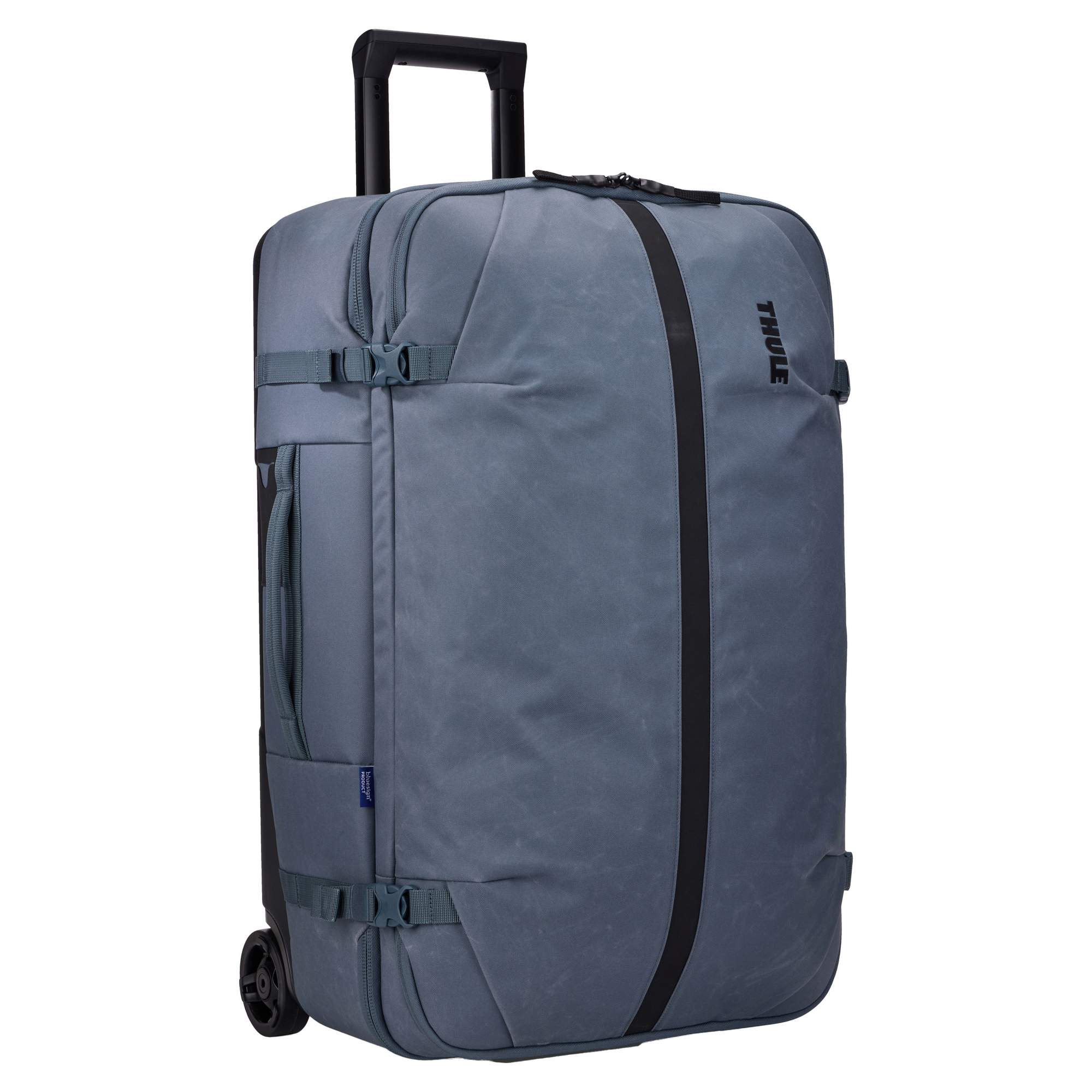 Vielseitige Reisetasche mit Rollen für längere Reisen Die Aion Wheeled Duffel in Blau ist eine wasserabweisende und vielseitige Reisetasche mit Rollen