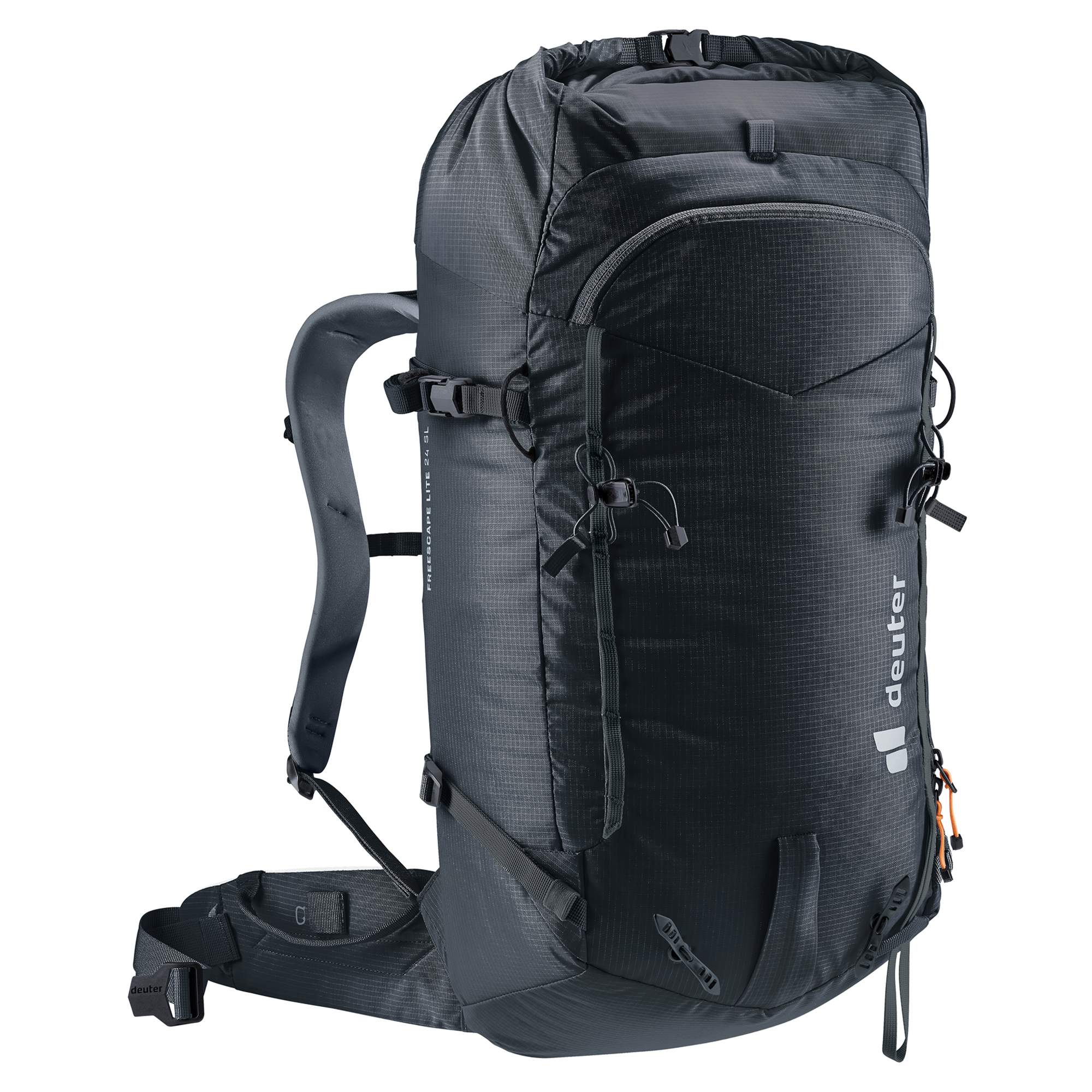Skitourenrucksack mit umfangreicher Ausstattung Gemacht für technische Skidurchquerungen vereint der Rucksack eine gute Gewichts-Komfort-Ratio mit alpinen Features. Das schneeabweisende LiteSnow-Rückensystem bietet trockenen Tragekomfort und stabilen Sitz. Eine Roll-Top-Öffnung mit höhenverstellbarem Deckel lässt flexibles Packvolumen bei voller Kopffreiheit zu. Ski-